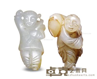  清 玉雕童子摆件 （二件） 尺寸不一