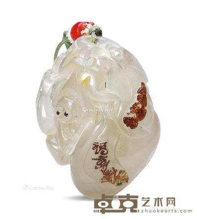  清 玛瑙巧雕灵猴祝寿 长5cm；宽3.9cm