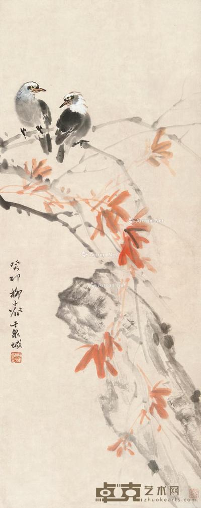花鸟 立轴 设色纸本 88×34cm