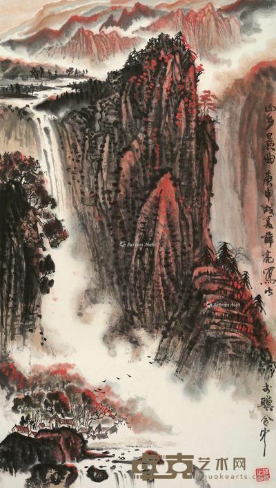 山乡晨曲 立轴 设色纸本 69×39cm