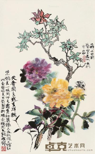  己卯（1999）年作 天香国色 立轴 设色纸本 76.5×47.5cm