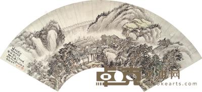 孤城残月图 扇片 设色纸本 18.5×56cm