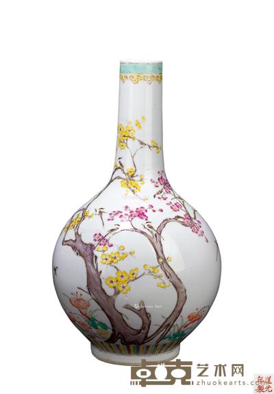 * 清道光 粉彩喜鹊登梅天球瓶 高39cm;直径5cm