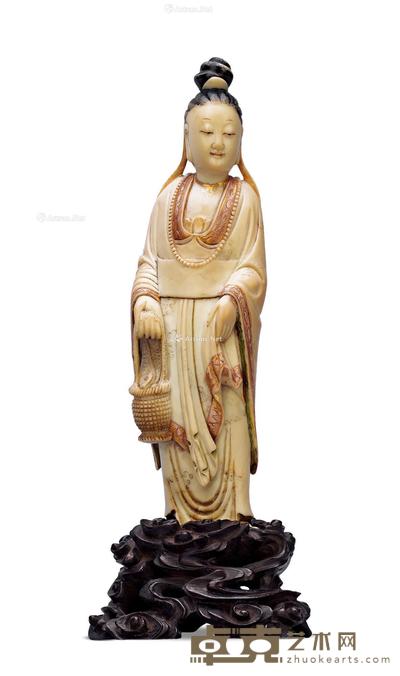 清 寿山石雕提篮观音 高16cm