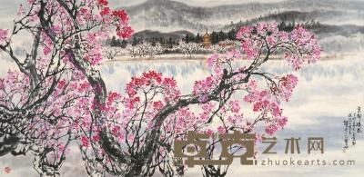  京都樱花 镜片 设色纸本 86.5×179.5cm