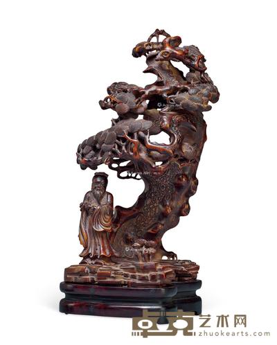 清 竹雕松下老人摆件 高22.5cm