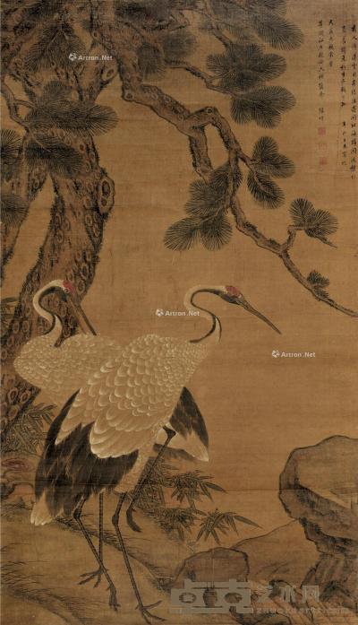  松鹤延年 立轴 设色绢本 167×94.5cm