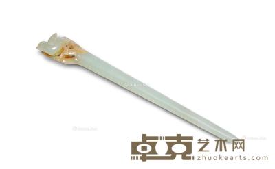 清 玉雕喜鹊钗 长16cm