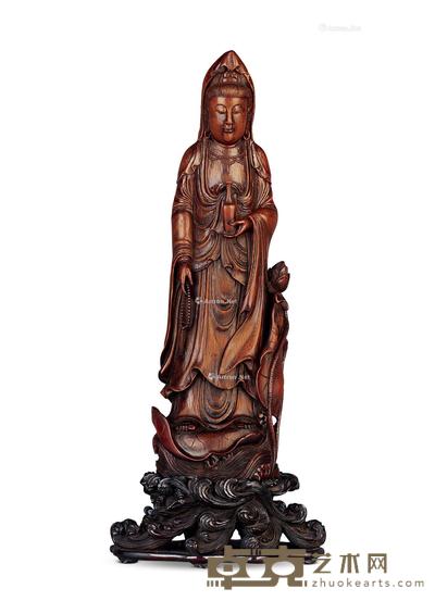 清 竹雕观音摆件 高26.5cm