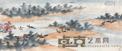  庚寅（1950年）作 芦雁图 镜片 设色纸本 42×100.5cm 