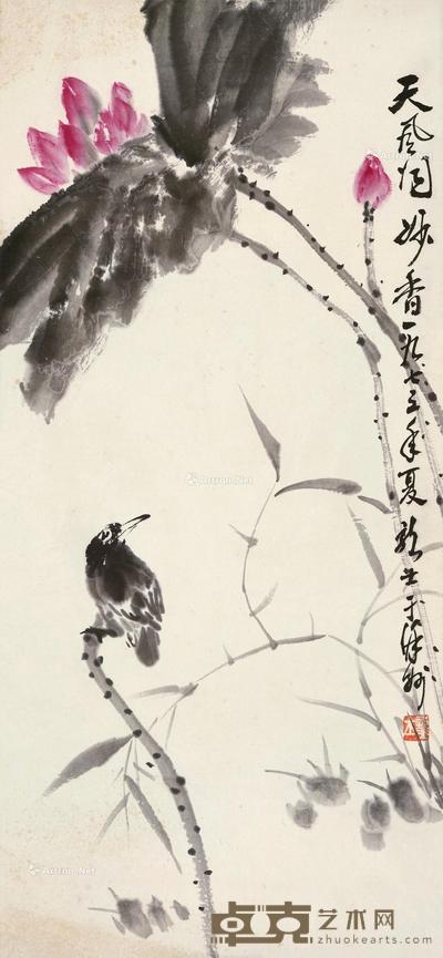 荷塘清趣 立轴 设色纸本 68×31cm