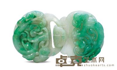 清 翡翠雕龙纹带板 长8.8cm