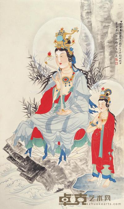 观音大士 立轴 设色纸本 75×44cm