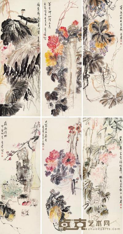 立轴 设色纸本 137×47.5cm×6