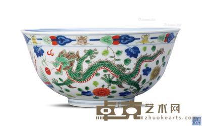 清道光 五彩龙凤碗 直径17cm