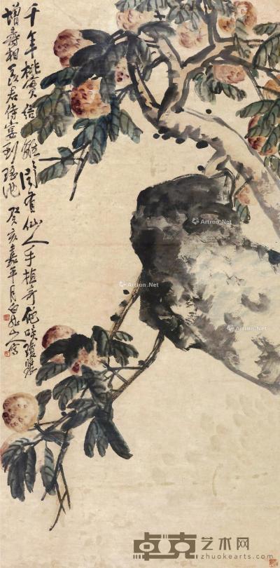  癸亥（1923年）作 桃寿千年 立轴 设色纸本 136.5×67cm 