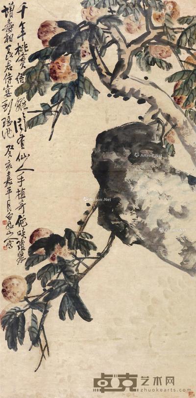 癸亥(1923年)作 桃寿千年 立轴 设色纸本 136.5×67cm