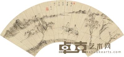  春游图 扇面 镜框 水墨纸本 17×51cm