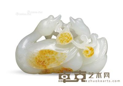 清 玉雕鹅如意把件 长6.6cm
