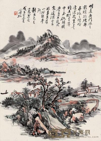  戊子（1948）年作 秋江行舟 镜片 设色纸本 40×28.5cm