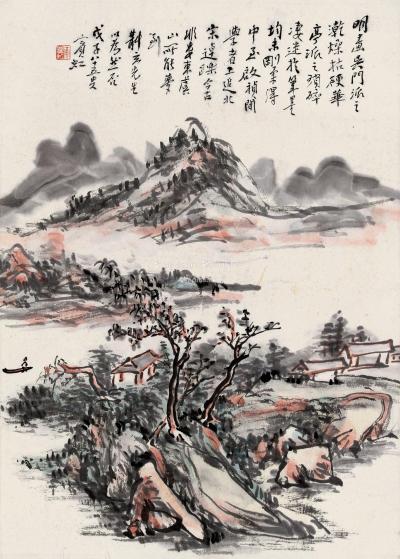 戊子（1948）年作 秋江行舟 镜片 设色纸本