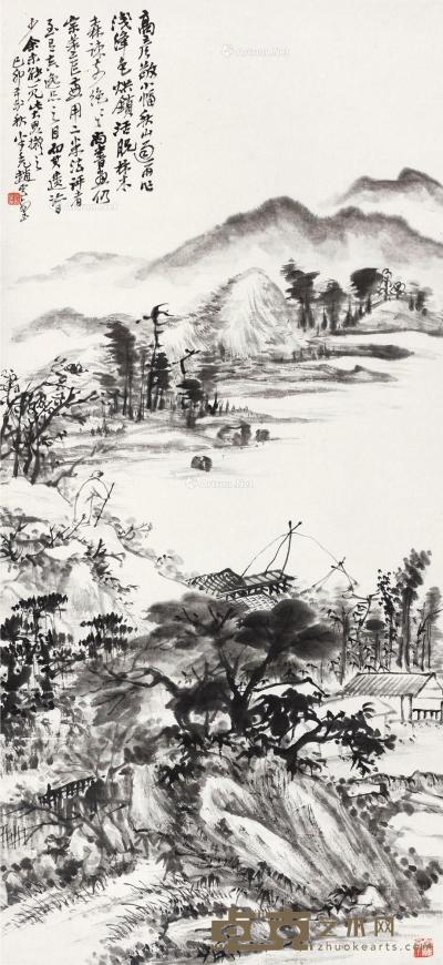  己卯（1939年）作 秋山过雨 立轴 水墨纸本 74×34cm 