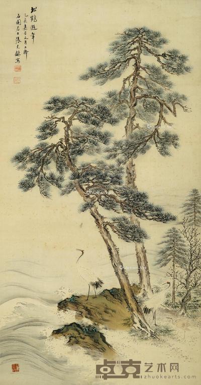 松鹤遐年 立轴 设色绢本 69.5×36.5cm