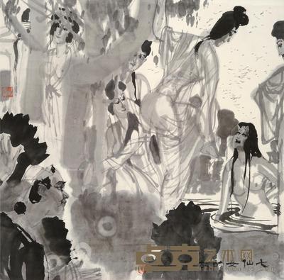 七仙女的故事 立轴 水墨纸本 67×67.5cm