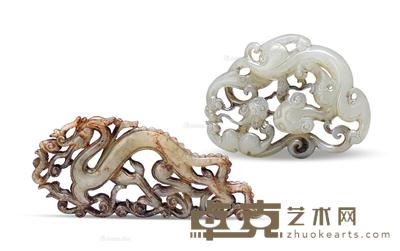 清 玉雕龙形珮、玉雕双龙珮 (二件) 长9cm;长5.4cm;宽4cm