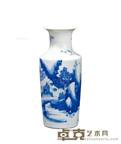 * 清代 青花山水人物敞口花瓶 高24cm；直径8cm