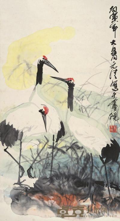 丹顶鹤 立轴 设色纸本 88.5×48cm