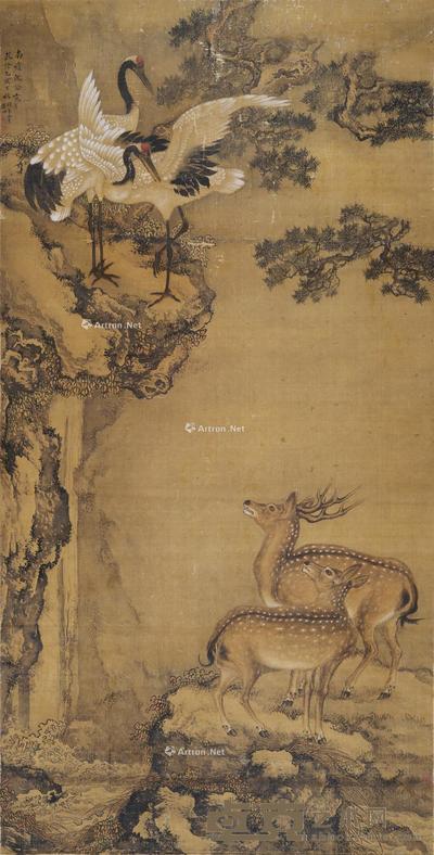 鹤鹿同春 立轴 设色绢本 190×95cm