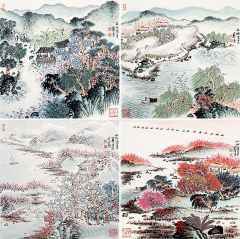  戊戌（2018）年作 四时山水 镜片 设色纸本