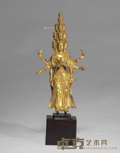  清 官造十一面观音铜鎏金立像（含座） 高27.5cm