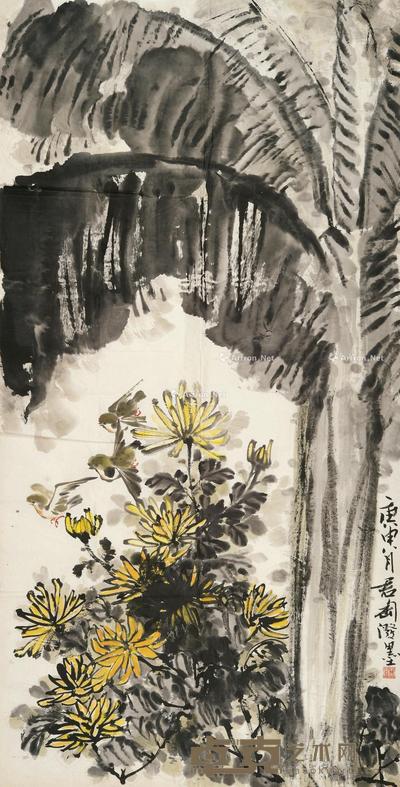  芭蕉小鸟 镜片 设色纸本 135.5×68cm