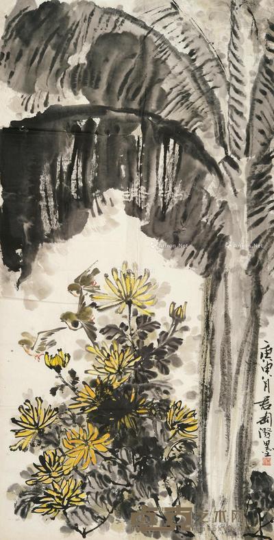 芭蕉小鸟 镜片 设色纸本 135.5×68cm