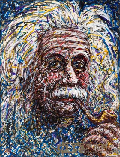  爱因斯坦像（吸烟斗） 立轴 纸本 68×88.5cm