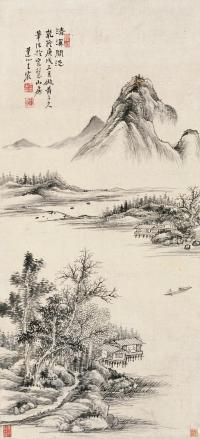  庚戌（1790）年作 清溪闲泛 立轴 水墨纸本