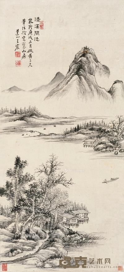  庚戌（1790）年作 清溪闲泛 立轴 水墨纸本 90×40cm