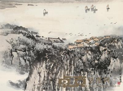 山水 立轴 设色纸本 34×45cm