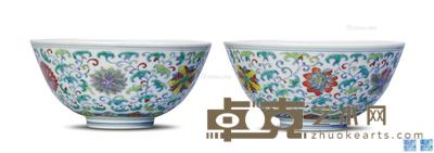 清道光 斗彩缠枝花卉碗 (一对) 直径14.3cm