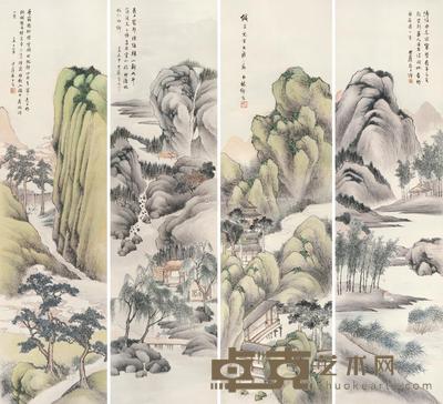 山水四屏 立轴 设色纸本 175.5×46.5cm×4