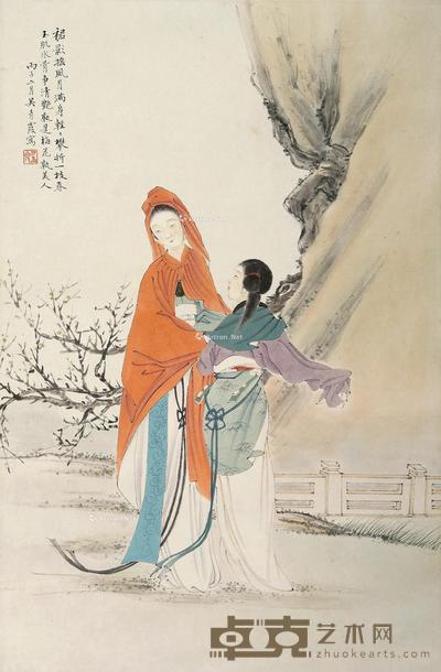 红衣仕女 立轴 设色纸本 52×34cm