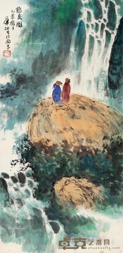 听泉图 立轴 设色纸本 69.5×34cm
