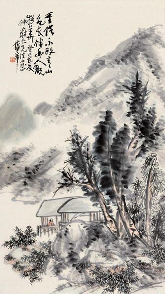  癸巳（1893）年作 青山伴幽人 立轴 设色纸本