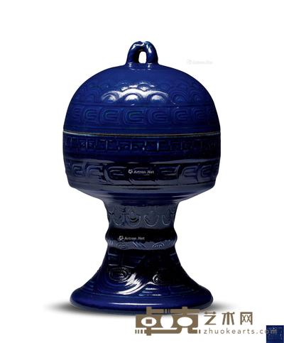 清乾隆 霁蓝釉豆 高27cm