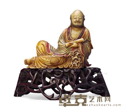 清 寿山石雕持卷罗汉 高11.4cm