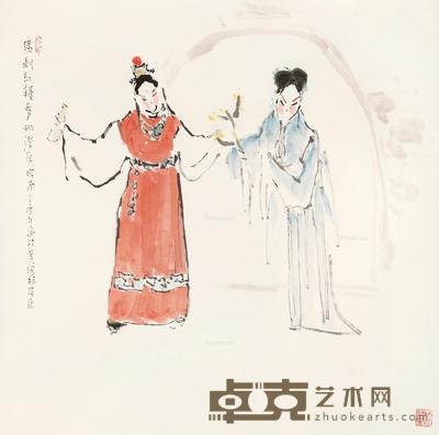 戏曲人物 镜片 设色纸本 69×69cm
