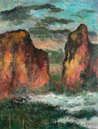 1983年作 秋岳云海 镜框 布面油画