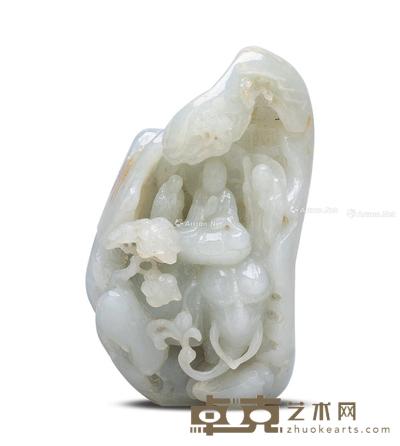 清 和田玉雕拜佛山子 长11.5cm;宽7cm;高5cm